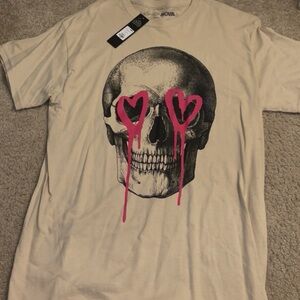 Fashion Nova Tan Skull Tee with Pink Accents